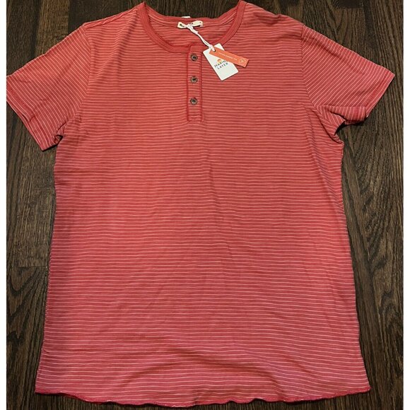 NWT Marine Layer SS Slub Henley Striped Tee Shirt Baked Apple Red Mens Sz S - Picture 1 of 8